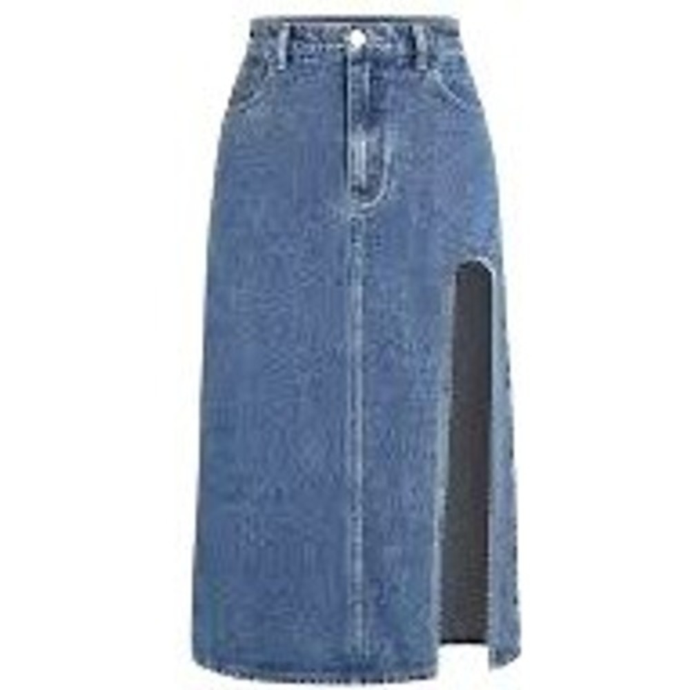 Cider Blue Denim High Waisted Slit Front Midi Skirt Medium‎ Wash Size S 1450